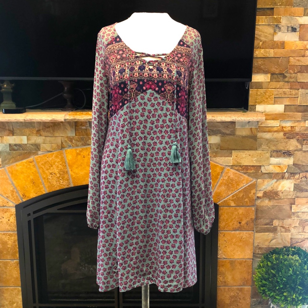 Cute bohemian Long sleeve lightweight shirt dress tunic